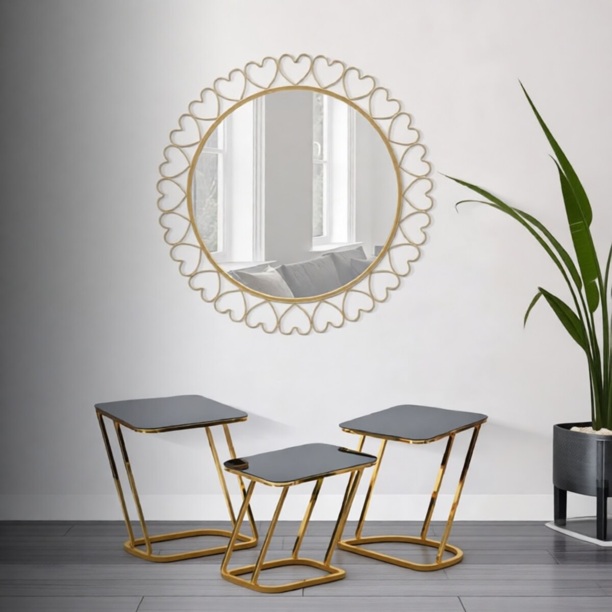 Lustro ścienne Hearts, kolor złoty, żelazo i płyta MDF, 80 x 2,5 x 80 cm, motyw: serce, do salonu i przedpokoju, Mauro Ferretti