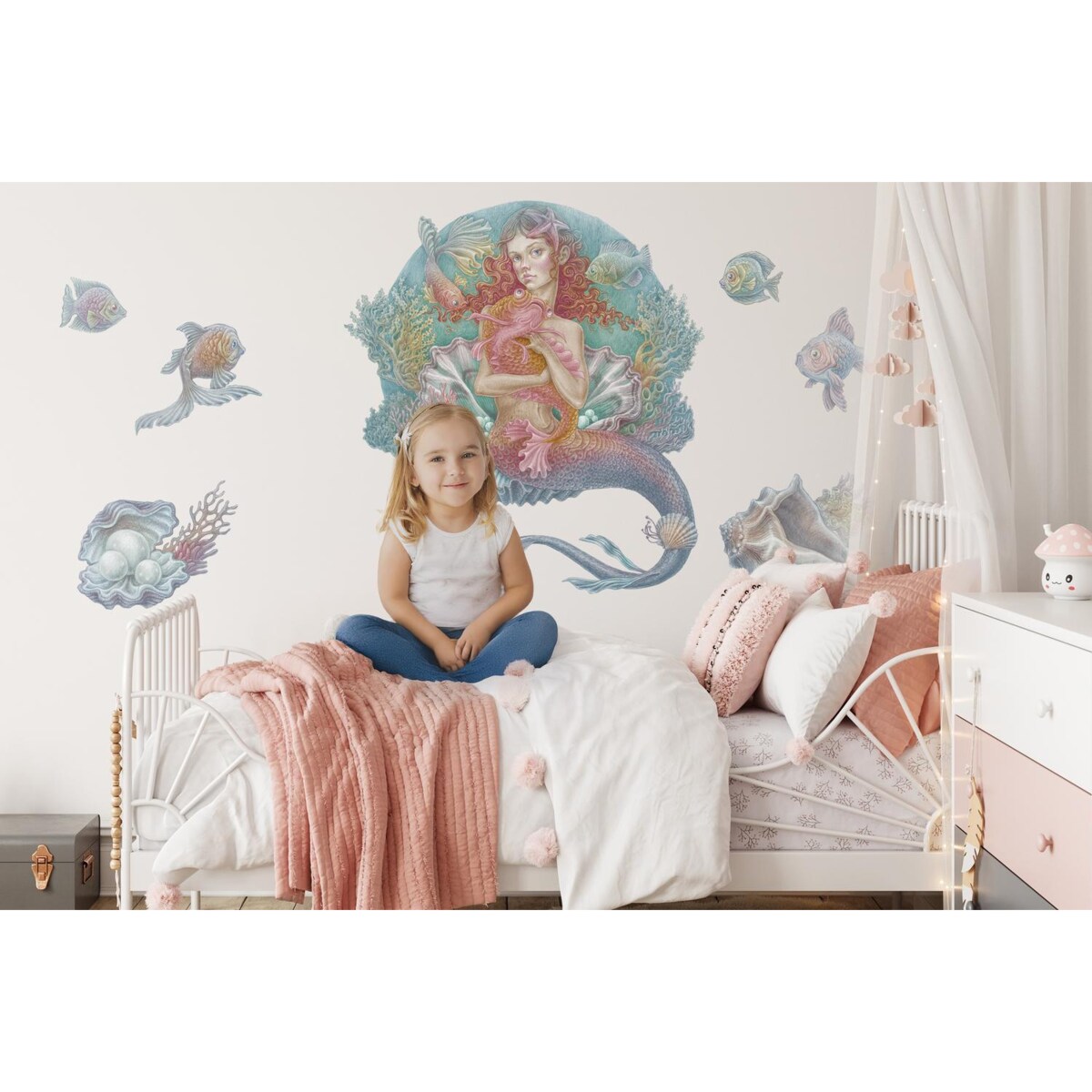 Zestaw naklejek na ścianę, Syrena świat rysunkowy, 80cm