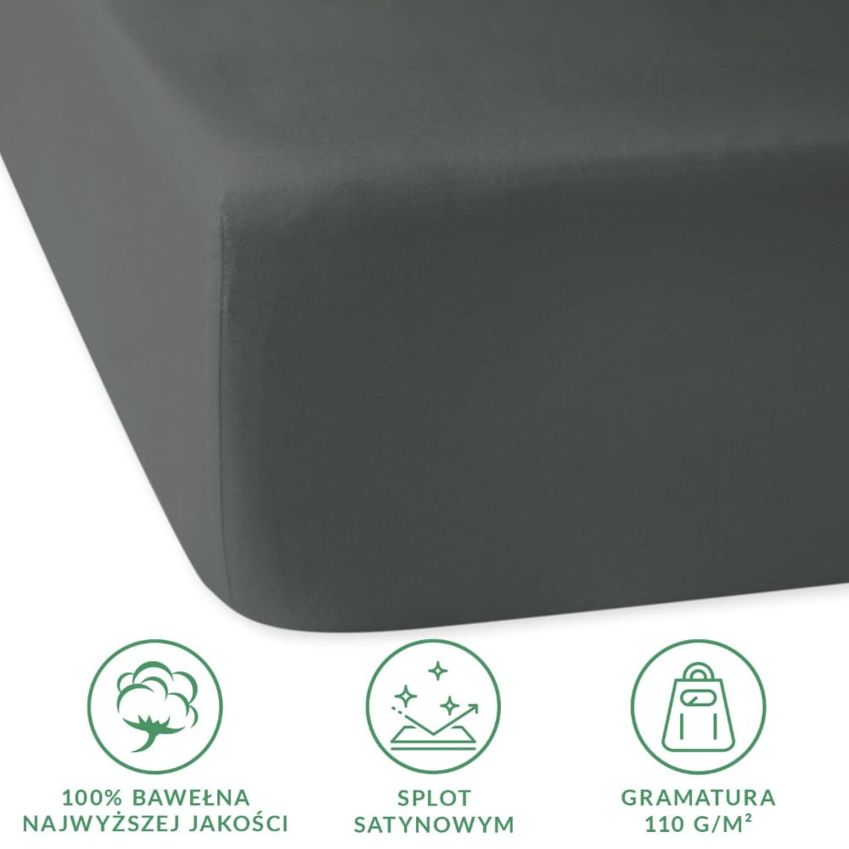 Prześcieradło satynowe z gumką szare 180 x 200 cm