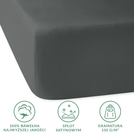 Prześcieradło satynowe z gumką szare 180 x 200 cm