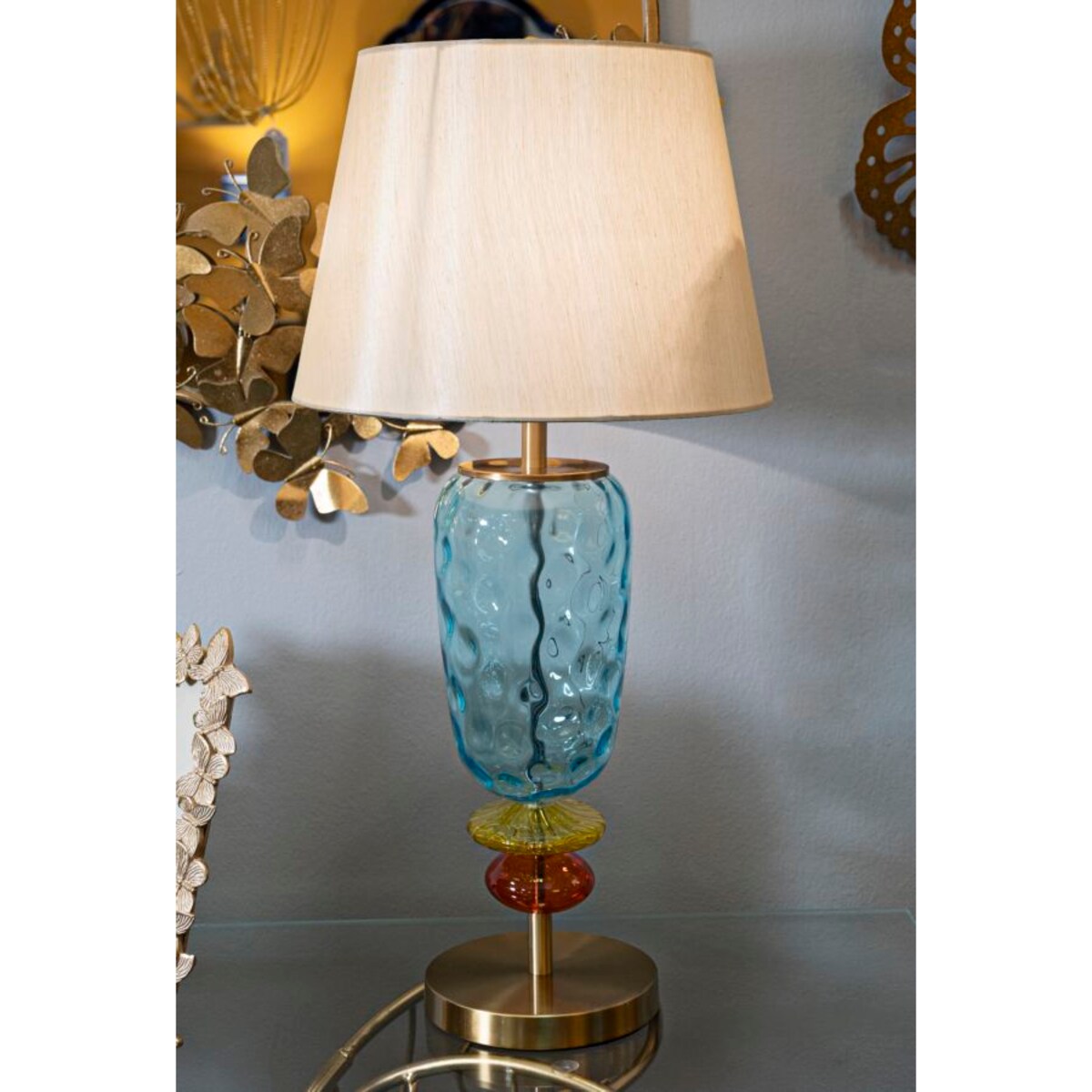 Lampa stołowa Colorful, kolor wielokolorowy, żelazo, szkło i tkanina, 35 x 35 x 73 cm, 1 x E27, do salonu i sypialni, Mauro Ferretti