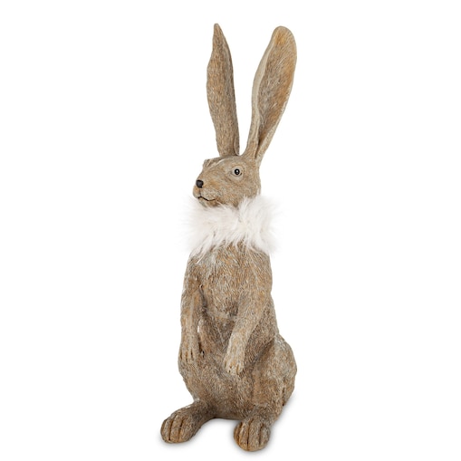 Dekoracja - zając szary 32x10x14,5 cm LONGORELA-3 i boa z piór