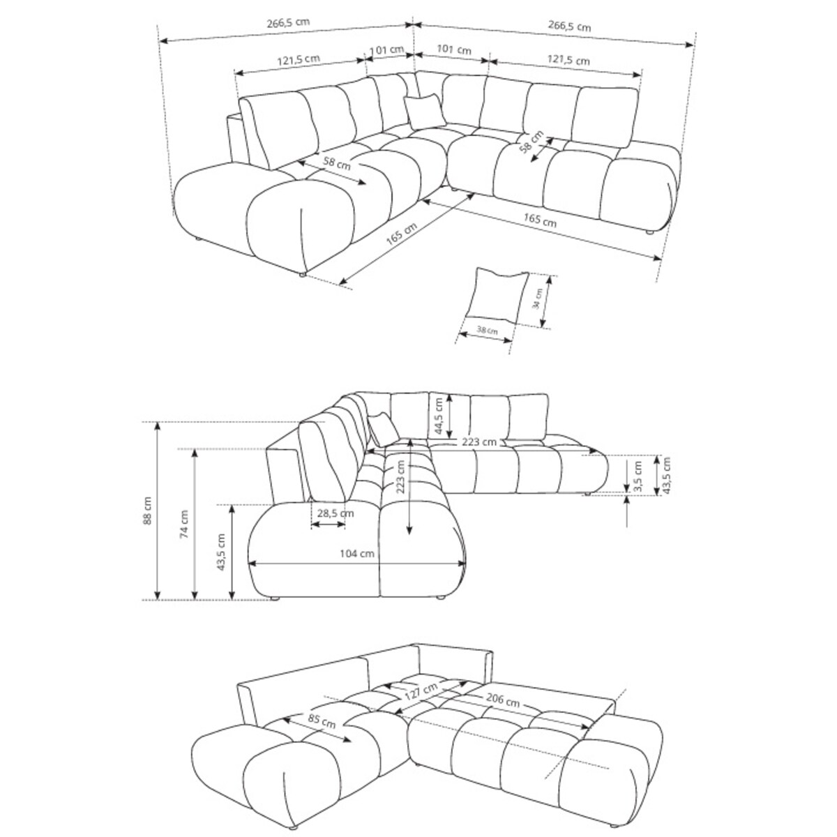 Narożnik pikowany, rozkładany z funkcją spania SOHI, Flow 02 - beżowy