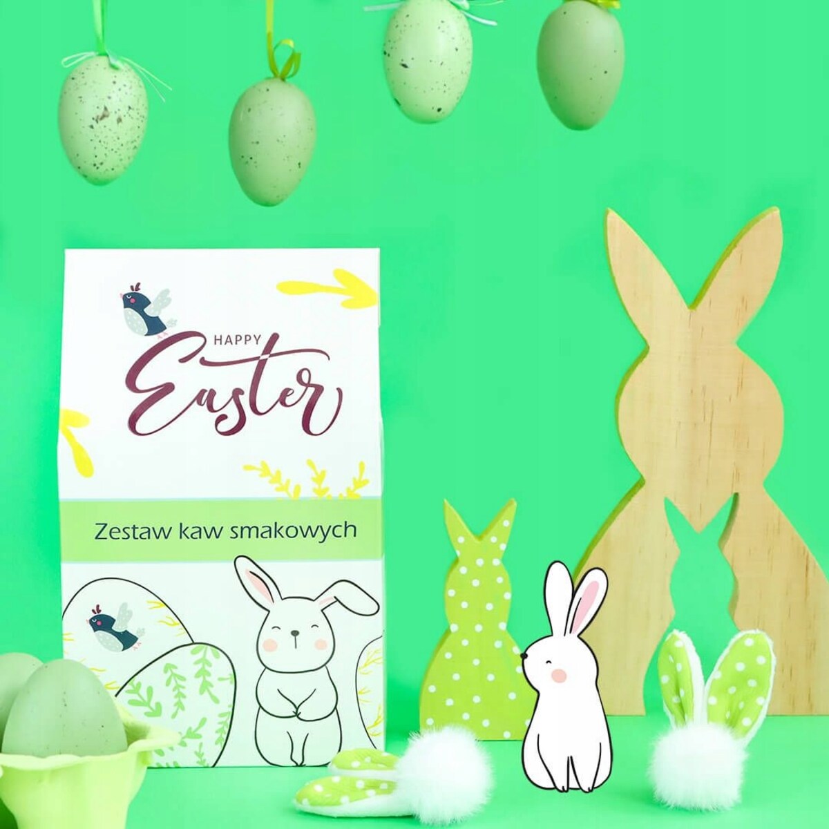 Zestaw kaw aromatyzowanych mielonych HAPPY EASTER mix 10 smaków - prezent upominek box paczka na Wielkanoc Zajączka dla kobiety faceta