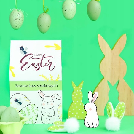 Zestaw kaw aromatyzowanych mielonych HAPPY EASTER mix 10 smaków - prezent upominek box paczka na Wielkanoc Zajączka dla kobiety faceta