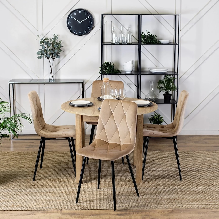 Krzesło Tapicerowane Welurowe Do Jadalni Salonu Kuchenne Loft Beżowe ROBIN