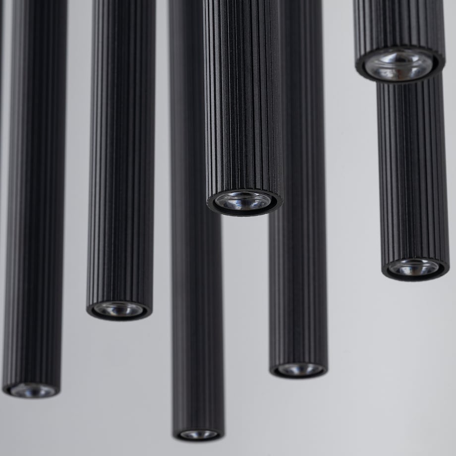 Lampa Wisząca Tk Lighting Ferro Na Listwie Czarna Ryflowana Metalowa Tuba Sopel Rurka 10X G9