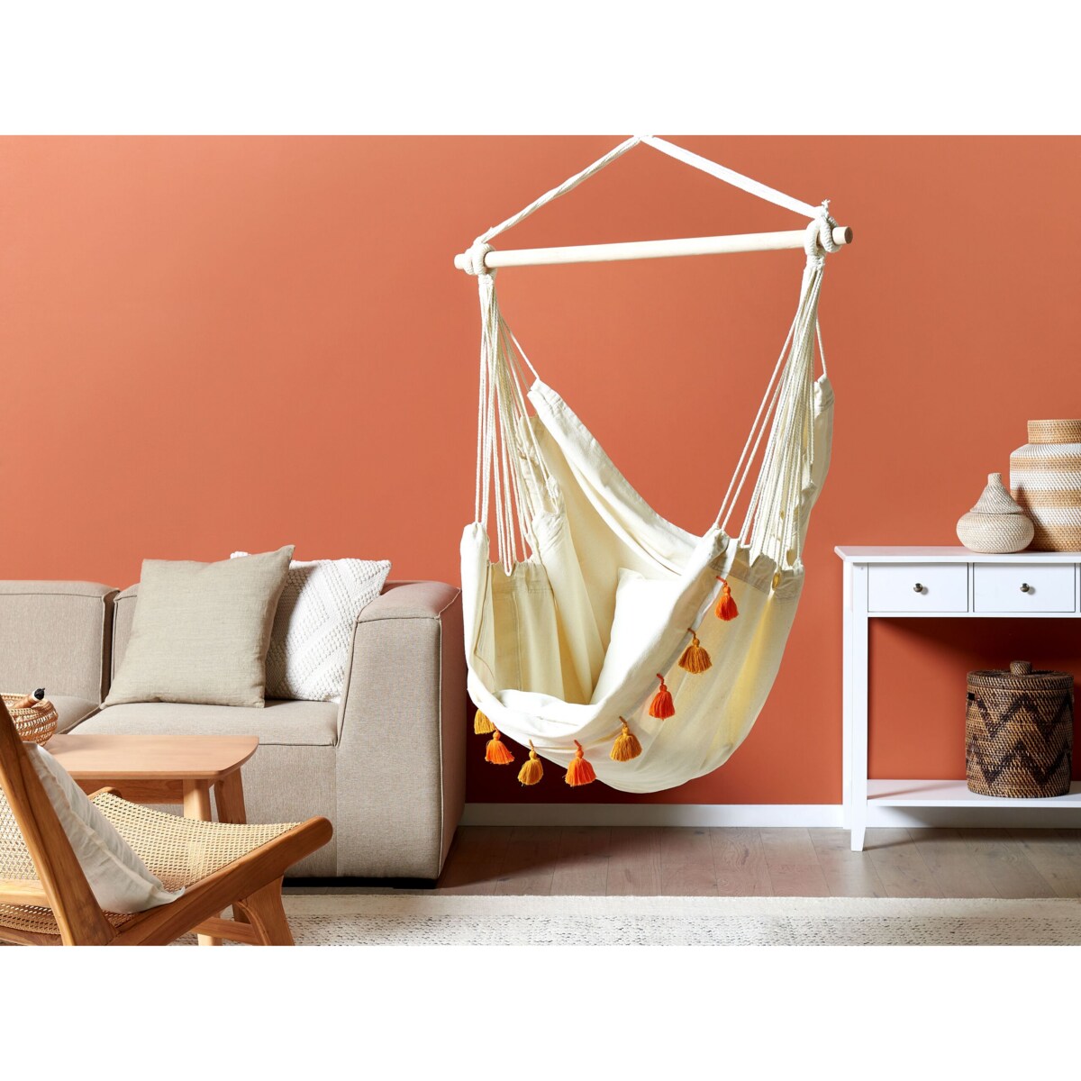 Fotel wiszący krzesło brazylijskie bawełniane beżowe VARENA