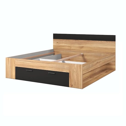 Łóżko BETA 180x200 dąb muavella/czarne z szufladą
