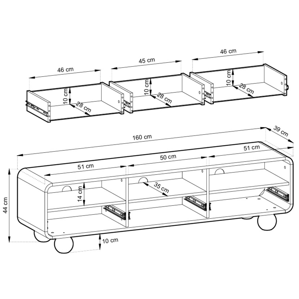 Szafka RTV 160 ALBI na okrągłych nóżkach w kaszmirowym kolorze