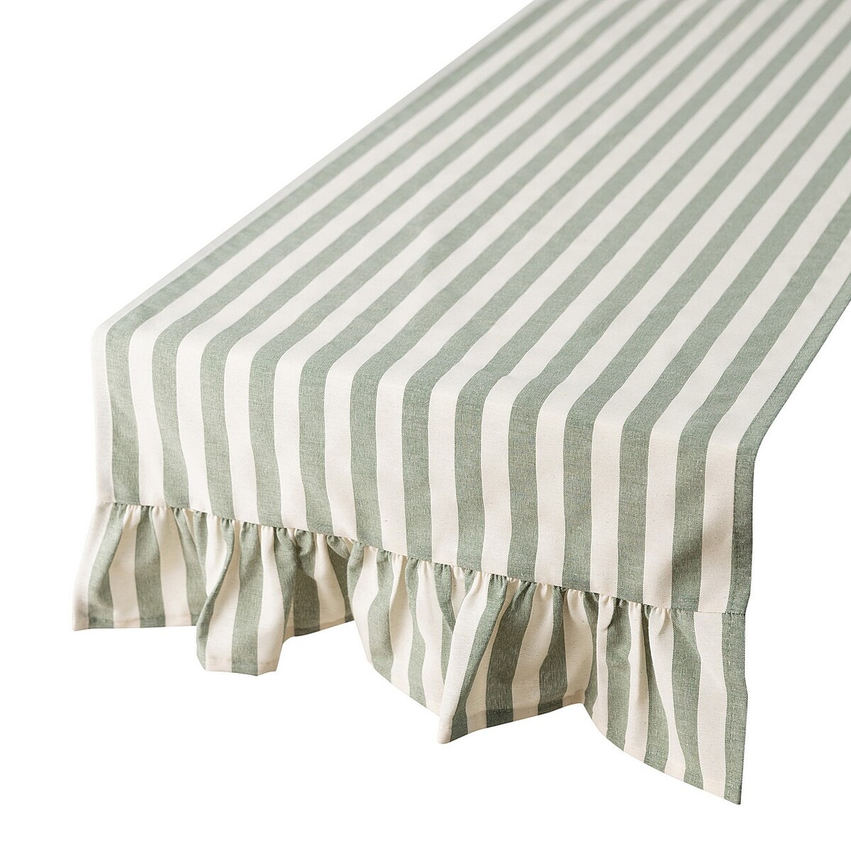 Bieżnik z falbaną 40x160 cm 40x160 zielono-białe pasy (1,5cm)