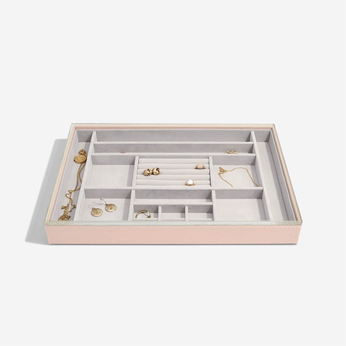 Szkatułka na biżuterię Stackers 16 komorowa supersize jasnoróżowa z pokrywką