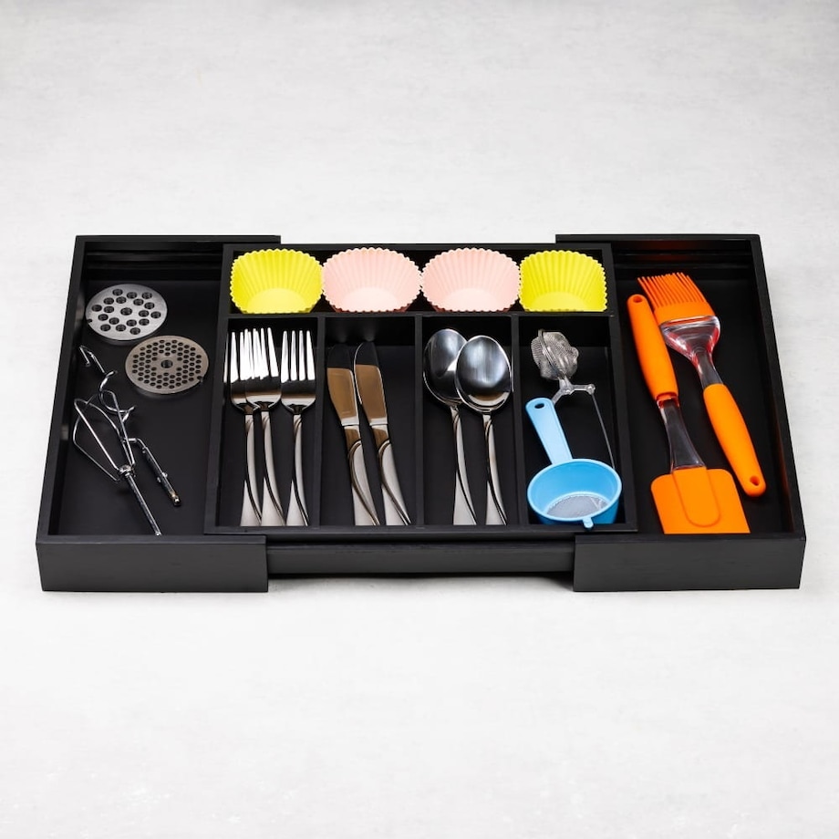 Wkład organizer do szuflady na sztućce rozsuwany 52/31x31cm czarny KINGHOFF