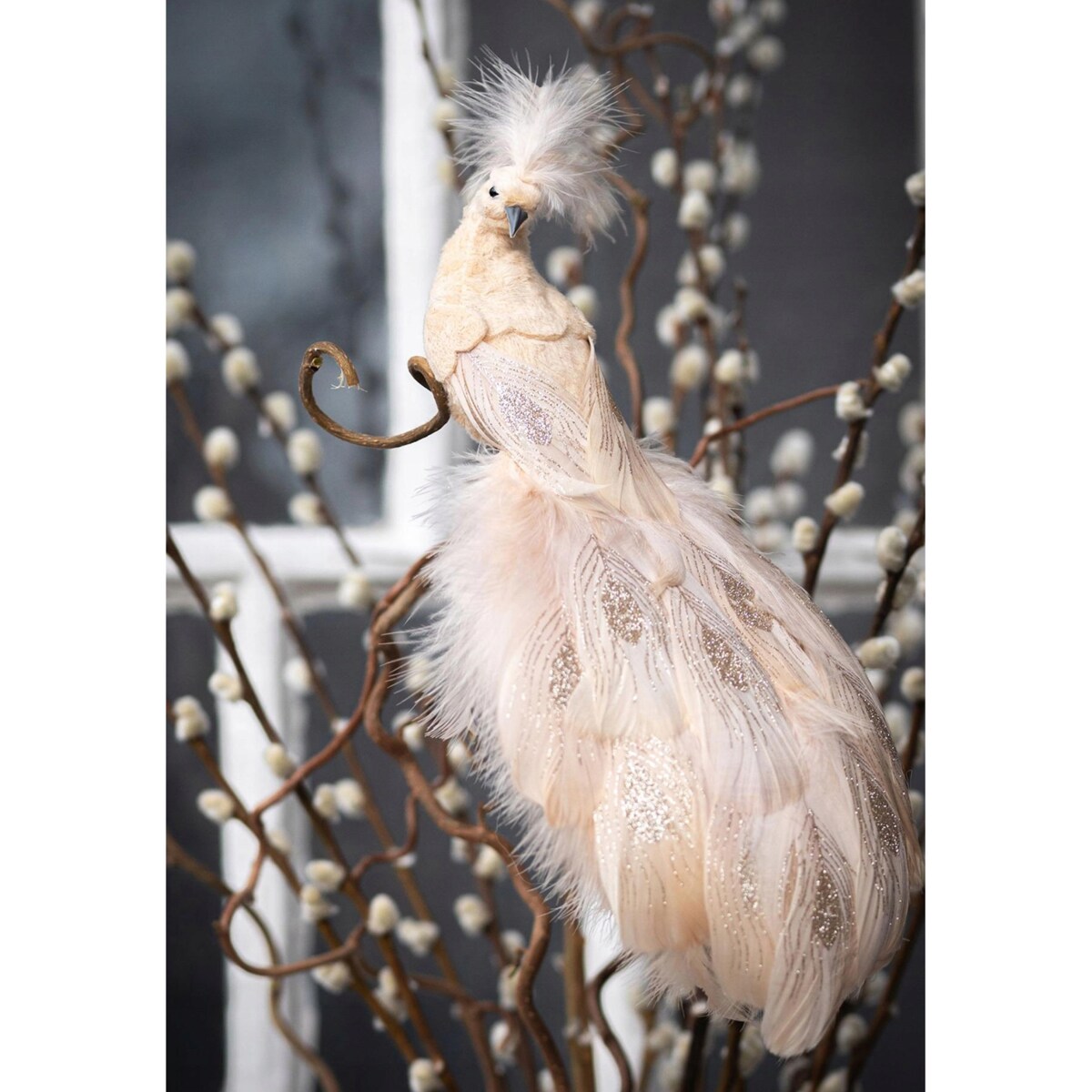 OZDOBA DEKORACJA PTAK PAW Z KLIPSEM ZAWIESZKA DEKORACYJNA 30cm NA FIRANKI