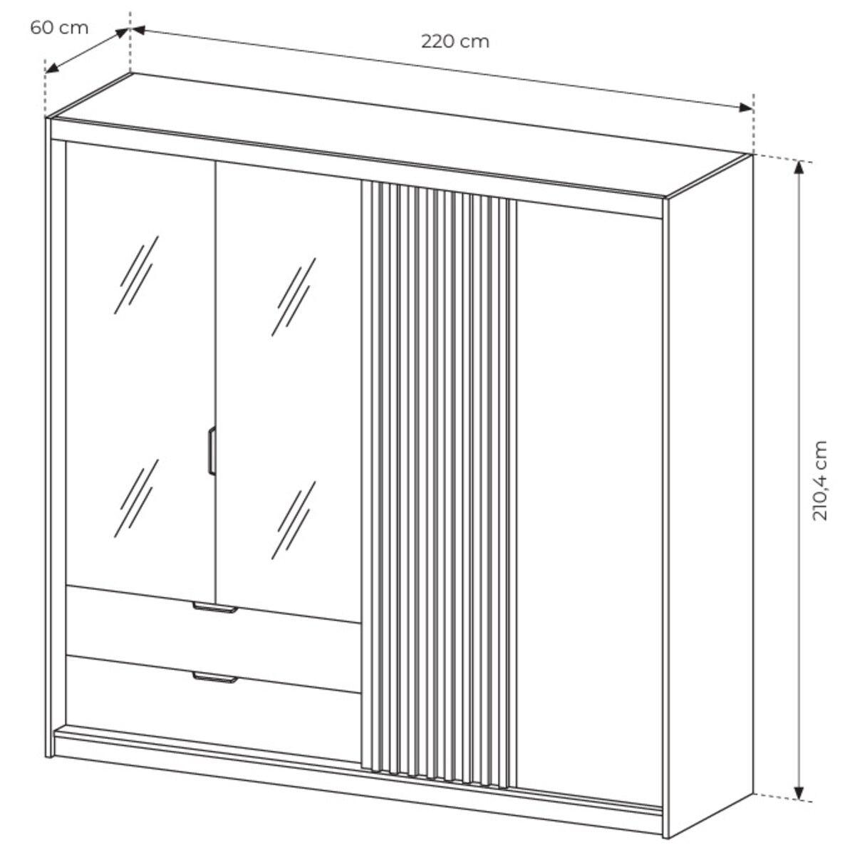 Szafa 220 ALLY z lustrem i lamelami, Dąb Artisan + Antracyt