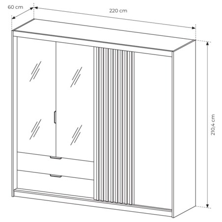 Szafa 220 ALLY z lustrem i lamelami, Dąb Artisan + Antracyt