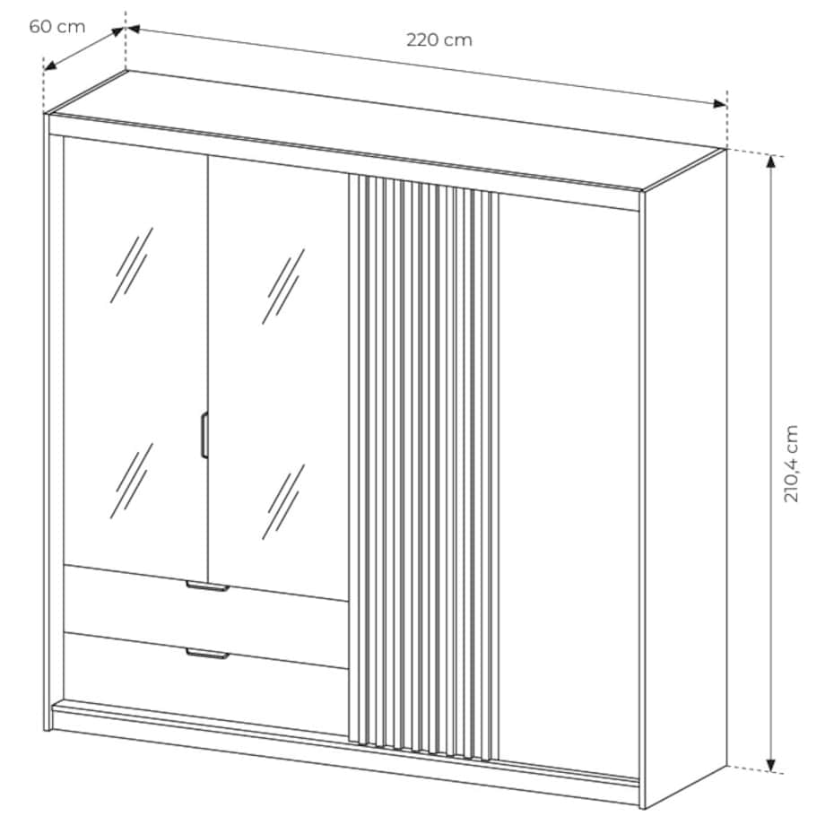 Szafa 220 ALLY z lustrem i lamelami, Dąb Artisan + Antracyt
