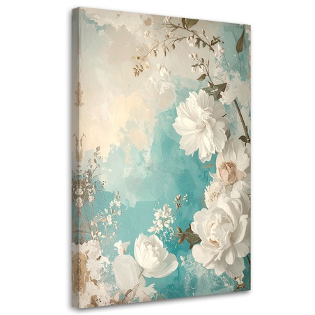 Obraz do salonu sypialni kuchni restauracji, Martwa natura kwiaty w jasnych turkusowych odcieniach 40x60 cm
