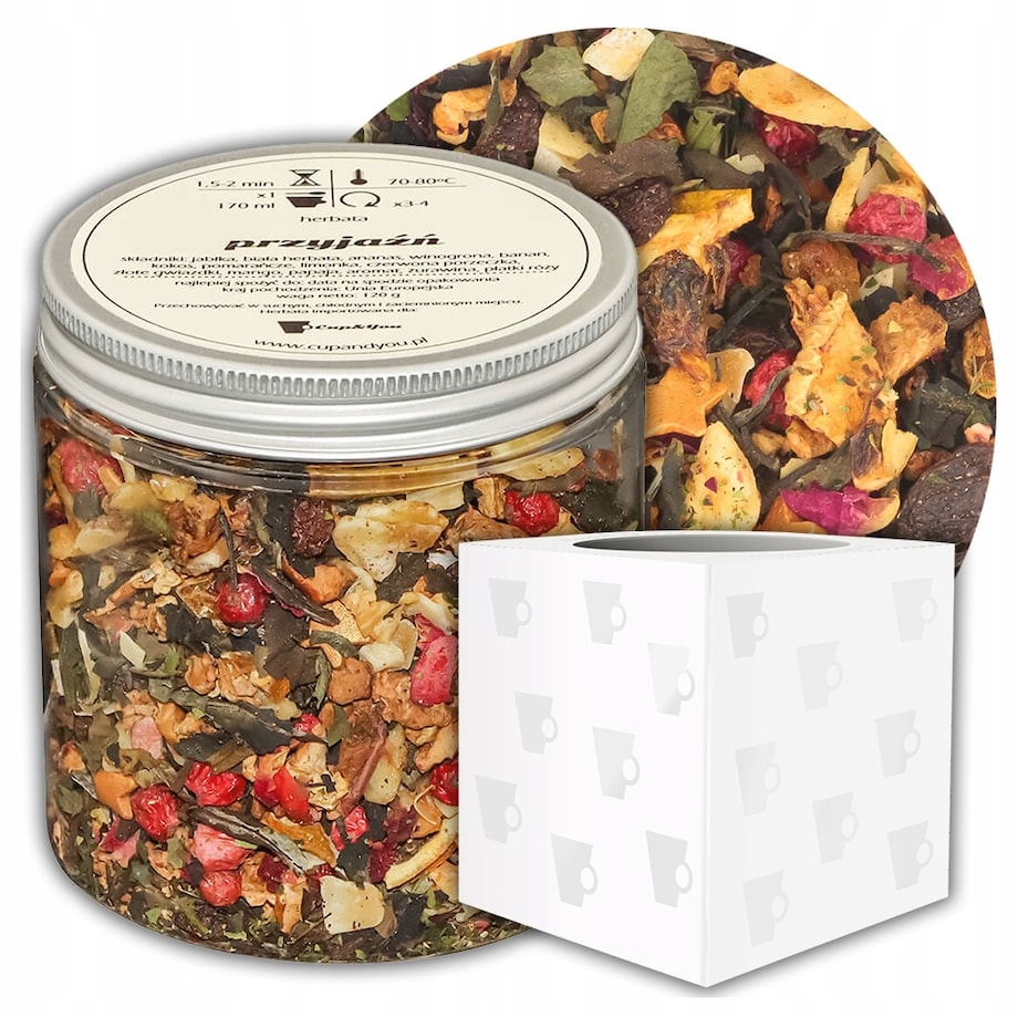 Herbata biała sypana PRZYJAŹŃ o smaku pomarańczy z limonką PREMIUM Cup&You - herbata liściasta sypana mieszanka napar susz - gotowa na prezent upominek