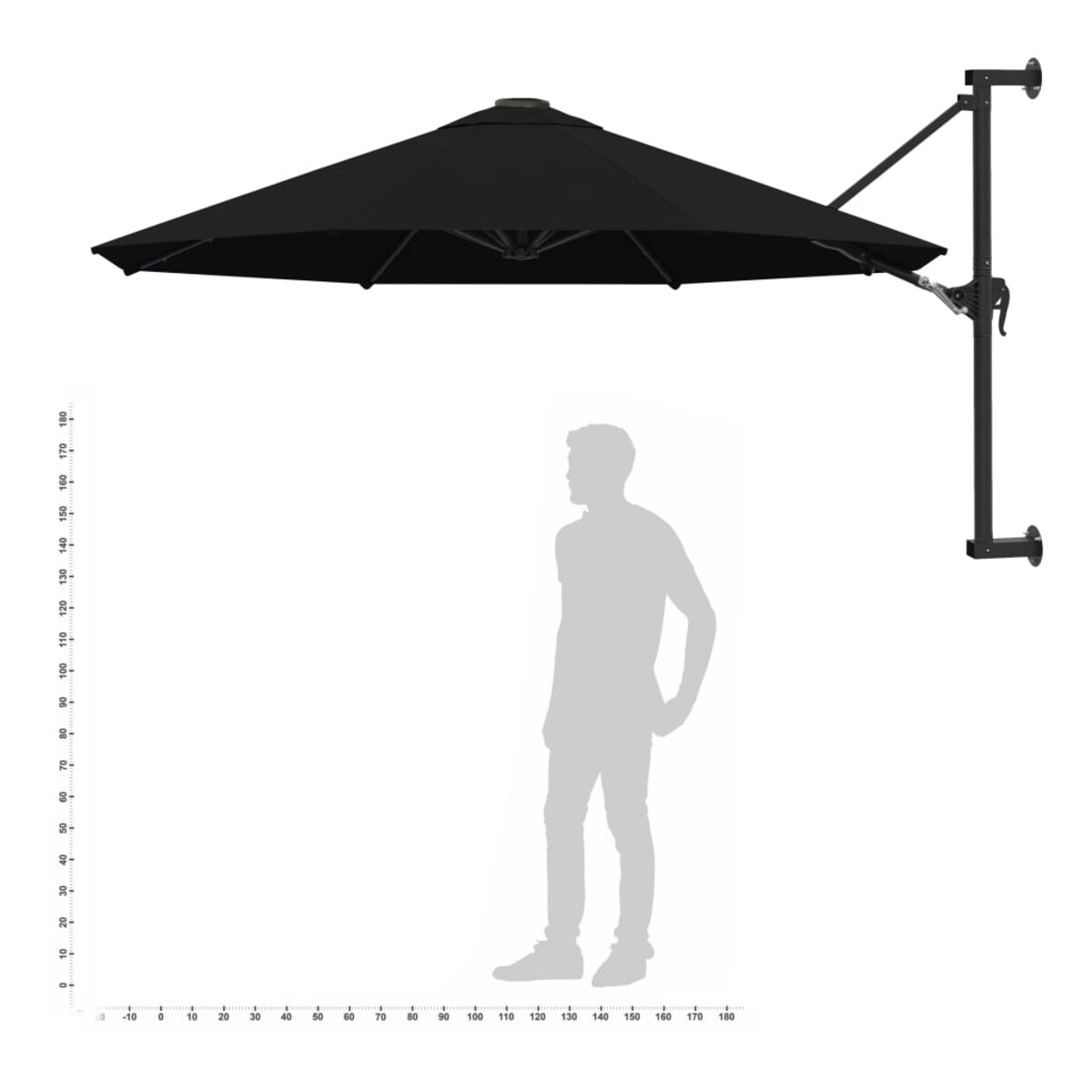 vidaXL Parasol ścienny na metalowym słupku, 300 cm, czarny