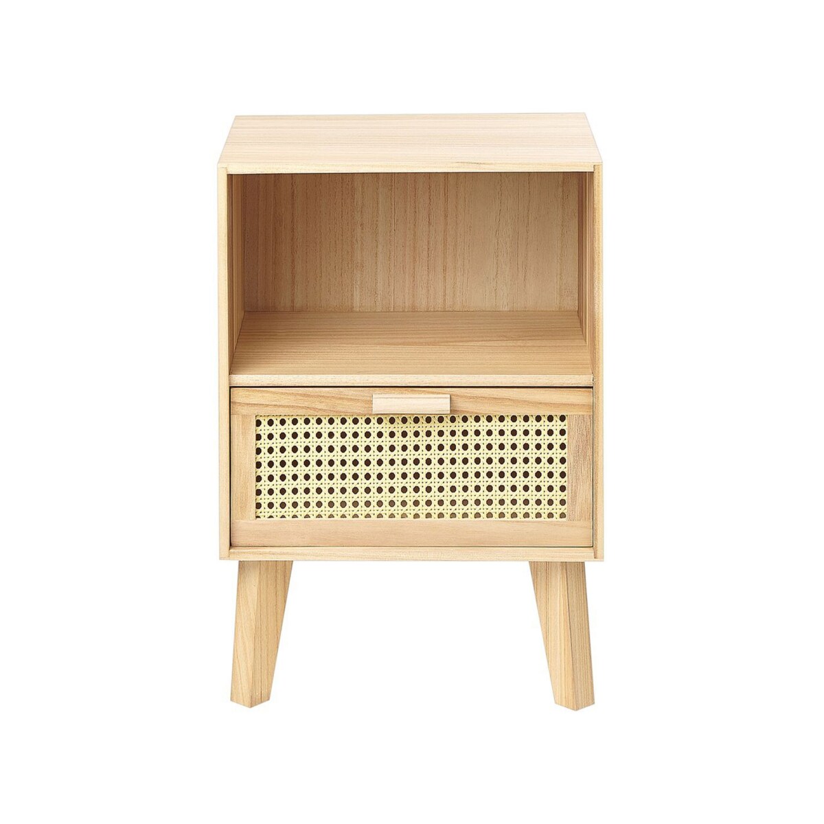 Szafka nocna 1 szuflada front rattanowy jasne drewno SENEY