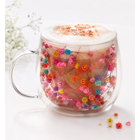 Szklanka termiczna z kwiatami w środku, gipsówka kolorowa 300 ml 1szt SZK211