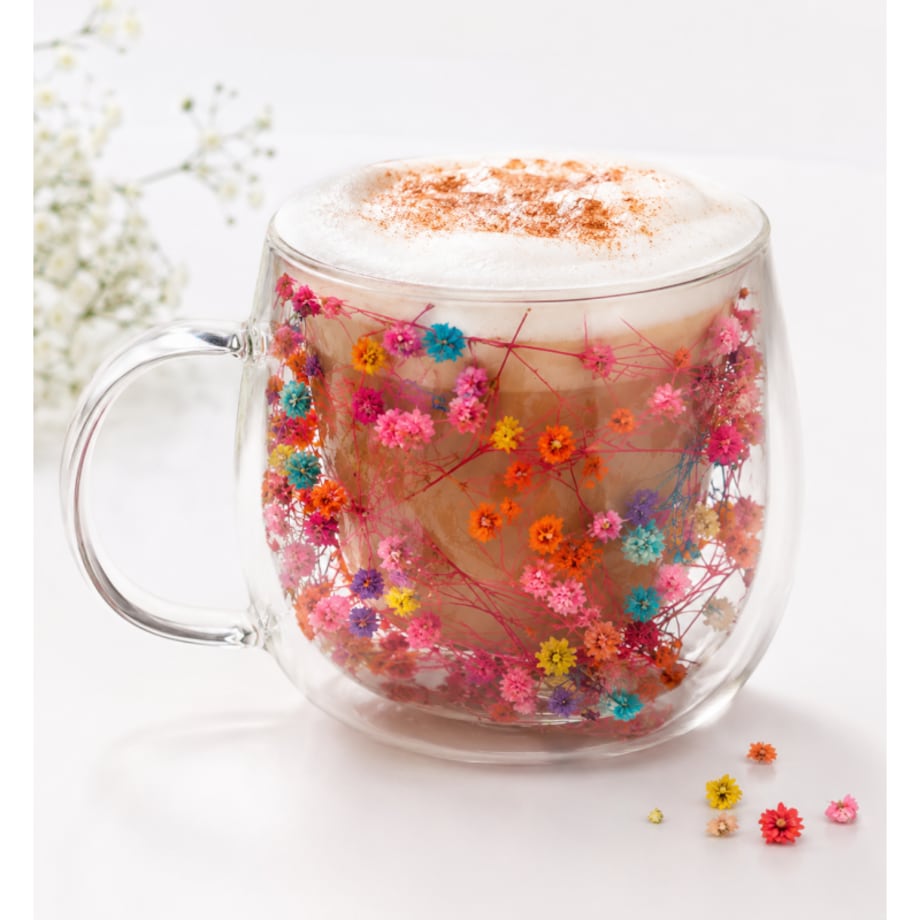Szklanka termiczna z kwiatami w środku, gipsówka kolorowa 300 ml 1szt SZK211