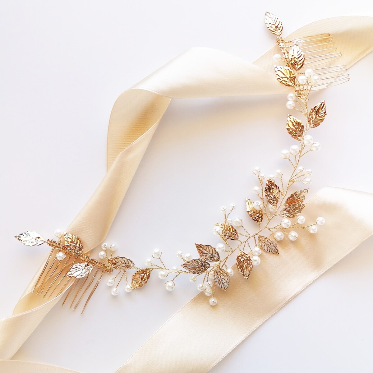 Grzebyk podwójny złoty z gałązką