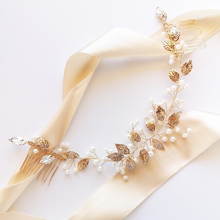 Grzebyk podwójny złoty z gałązką