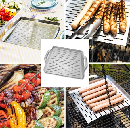 Tacka do grillowania, głęboka, 37x31x4.6cm, stal nierdzewna, KINGHOFF