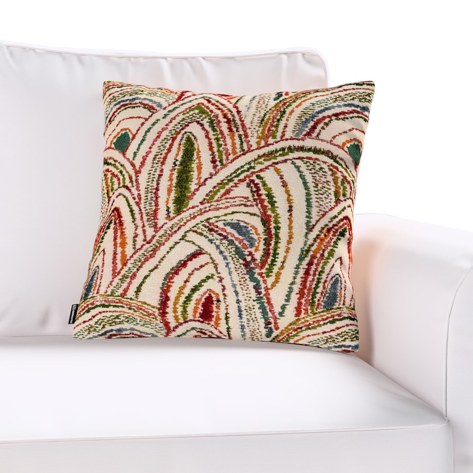Poszewka Kinga na poduszkę 43x43 czerwono-zielone łuki na kremowym tle
