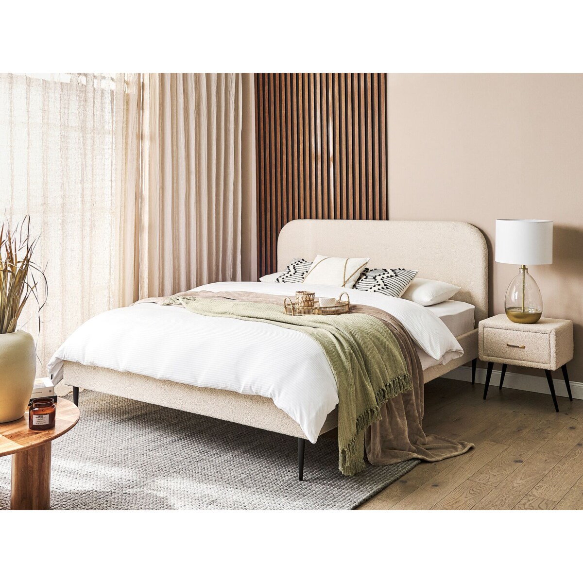 Łóżko boucle 160 x 200 cm beżowe FLAYAT