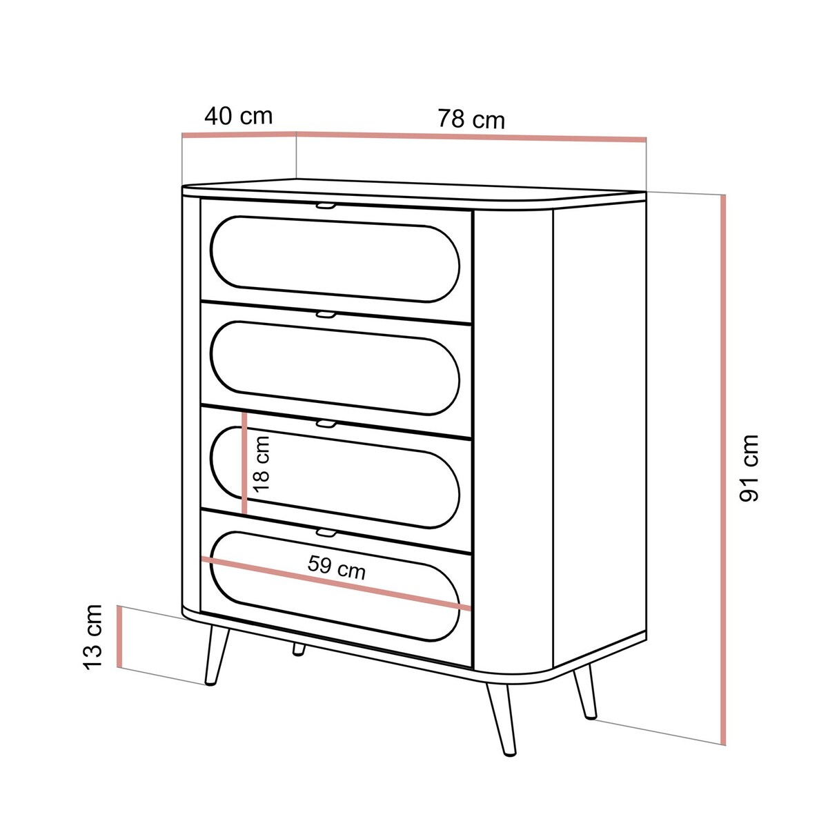 Komoda SHADOW II 4S z szufladami, nóżki skośne złote
