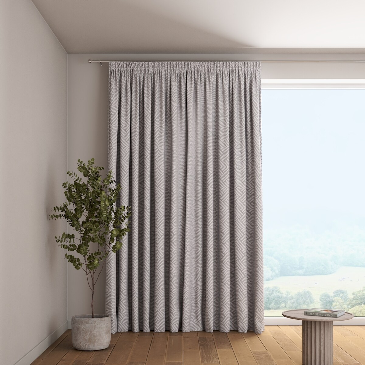 Zasłona na taśmie marszczącej 1 szt. 130x260 szare wzory geometryczne