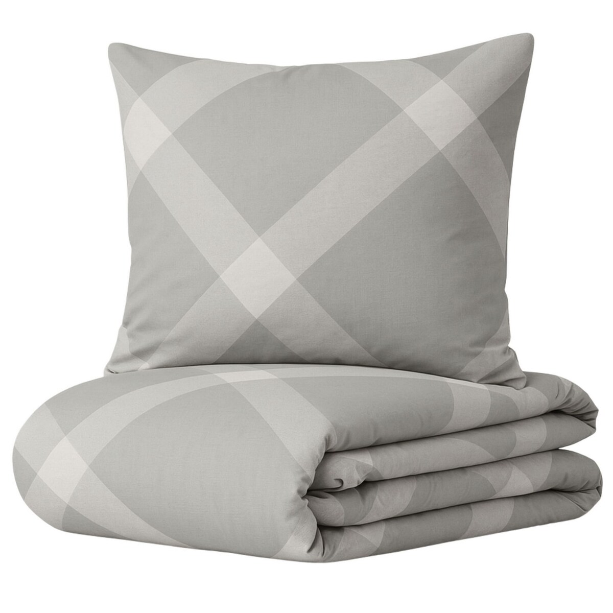 Pościel bawełniana satynowa 200x220 cm Szara Krata Polska