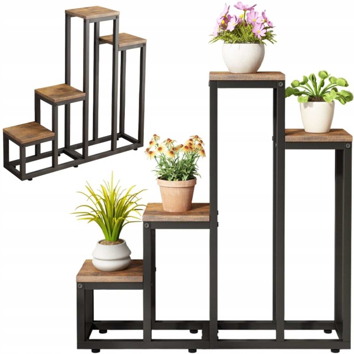 Kwietnik Stojak Rośliny Kwiaty Doniczki Rustykalny Regał 4 Poziomowy Loft