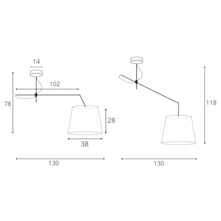 Lampa wisząca przegubowa sufitowa regulowana z abażurem stożek MODERN