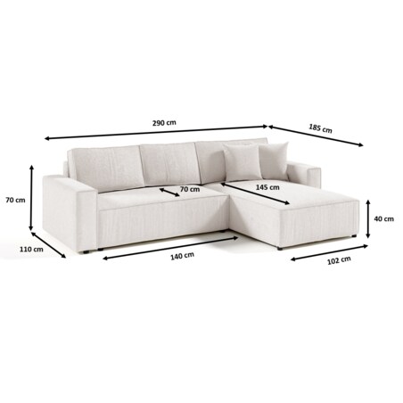 Narożnik MILLE L z funkcją spania, sztruks, Kolor: POSO 14