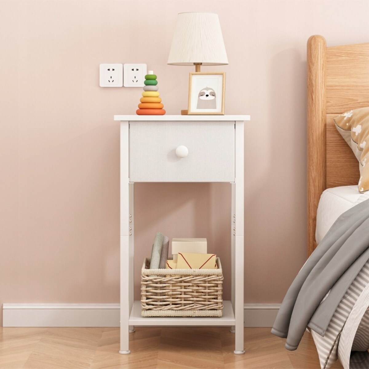 Stolik nocny komoda szafka z szufladą półką biały do sypialni salonu 38 cm