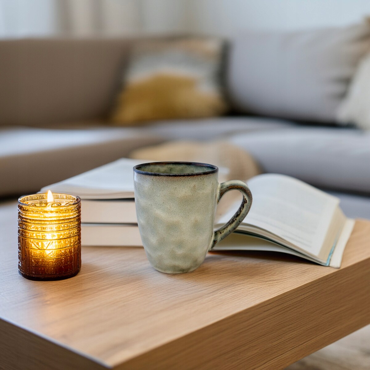 KUBEK CERAMICZNY 330ml z uchem do kawy herbaty pracy ziół latte szary duży