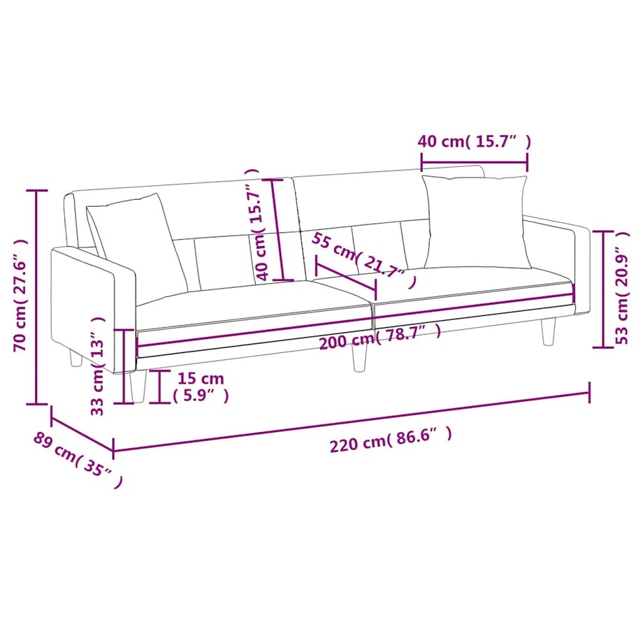 vidaXL Rozkładana kanapa z poduszkami, czarna, obita tkaniną