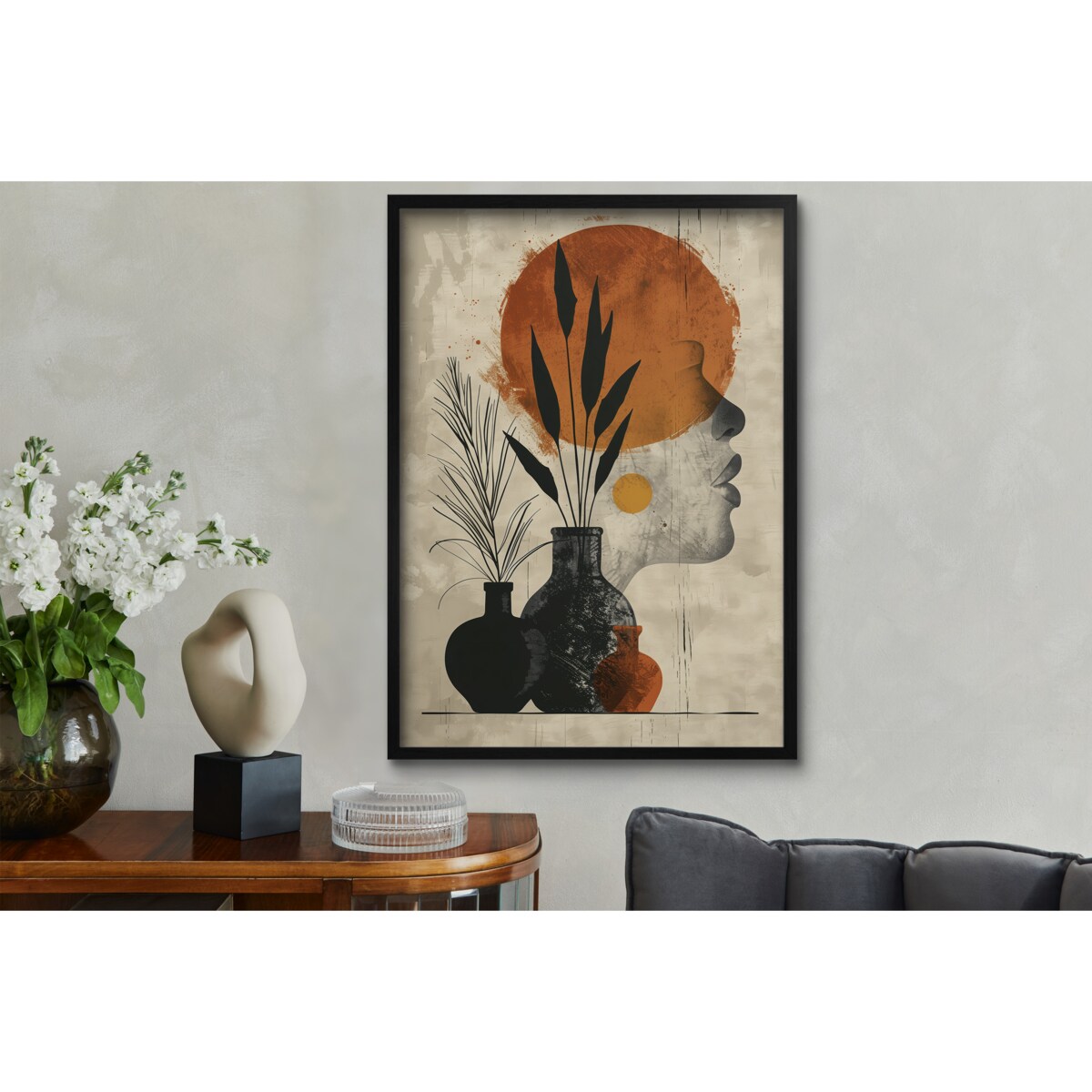 Beżowy Plakat Obraz Nowoczesna Grafika na ścianę do salonu biura Kobieta