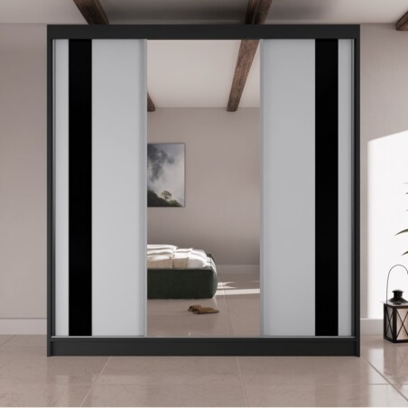 Szafa przesuwna COMODO V200 z lustrem do przedpokoju, garderoby- czarna