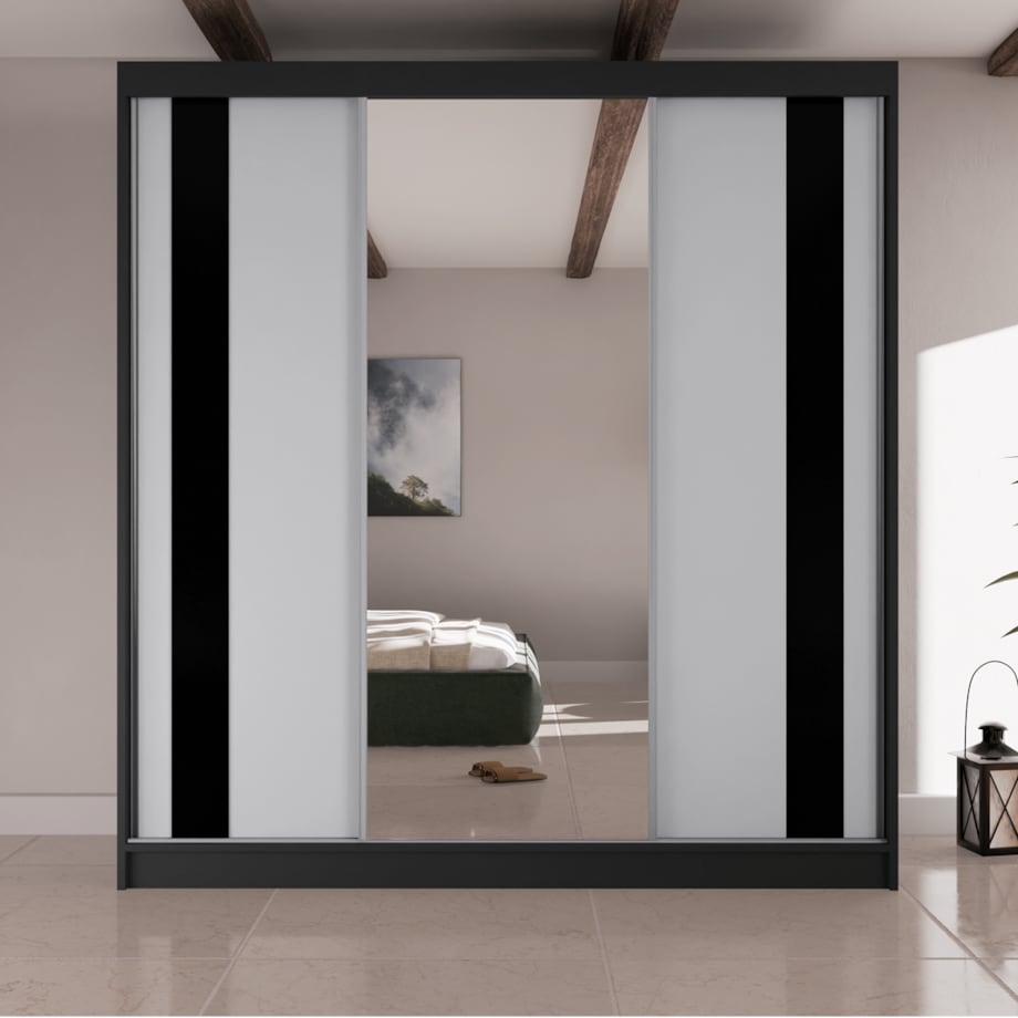 Szafa przesuwna COMODO V200 z lustrem do przedpokoju, garderoby- czarna