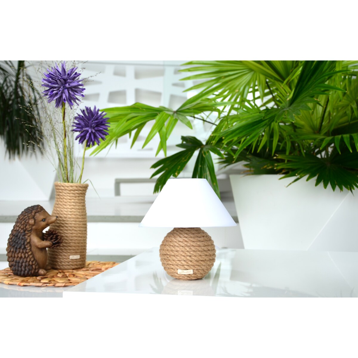 MINI Lampka stołowa Boho naturalny sznurek jutowy pleciony * styl etno skandi skandynawski* lampka nocna biurkowa * biały abażur + juta