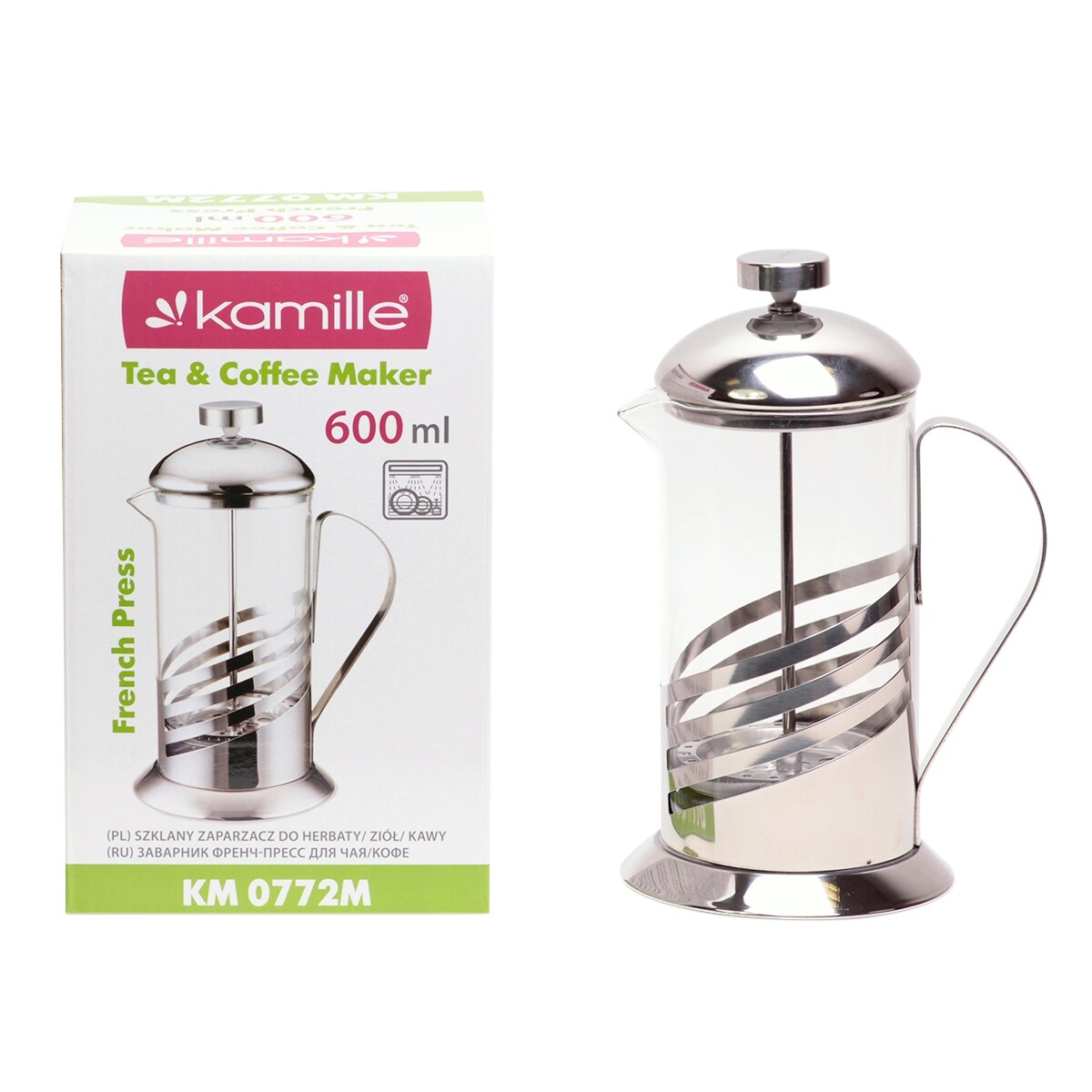 Zaparzacz szklany do herbaty kawy 600ml tłokowy french press KAMILLE