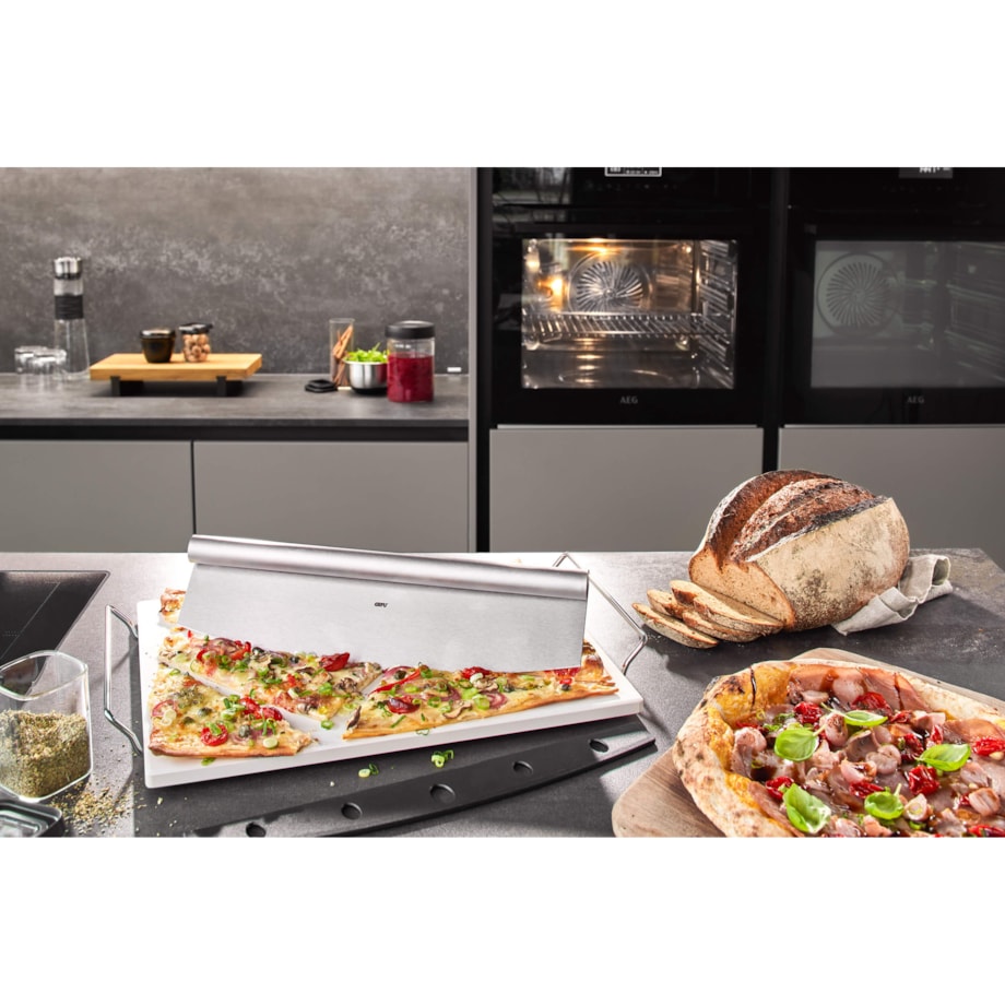 Zestaw: nóż do pizzy + kamień ze stojakiem kwadratowy DARIOSO