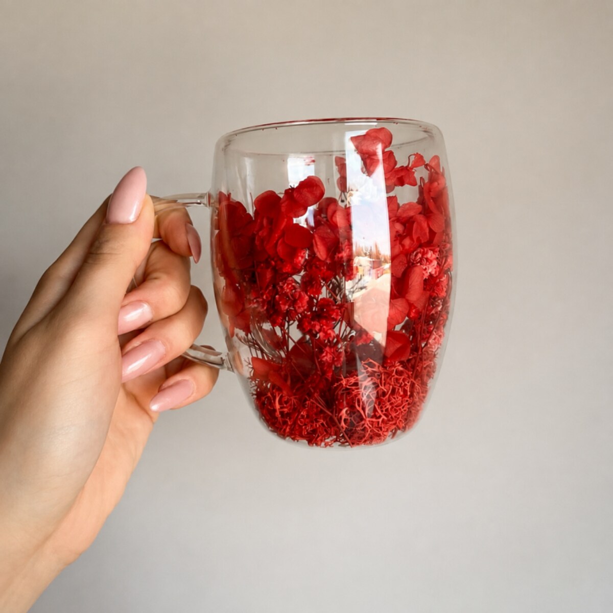 Szklanka termiczna z kwiatami w środku, pełne kwiatów mix, czerwone red 300ml 1szt SZK193