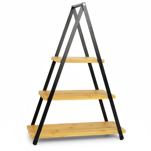 Patera Drewniana 3 Piętrowa na Przekąski Piramida Drewniana Metalowa