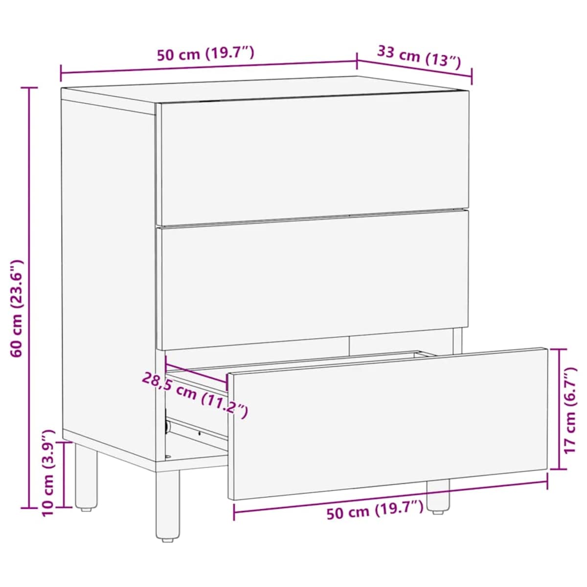 vidaXL Szafka nocna Brązowa 50x33x60 cm Drewno lite Mango